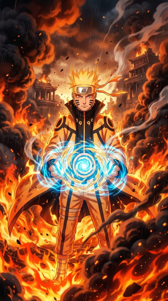 Naruto surrounded by intense flames