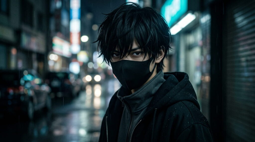 anime boy wearing black mask