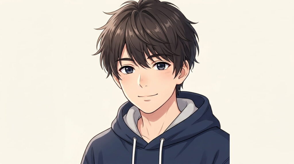 simple anime boy face, clean background