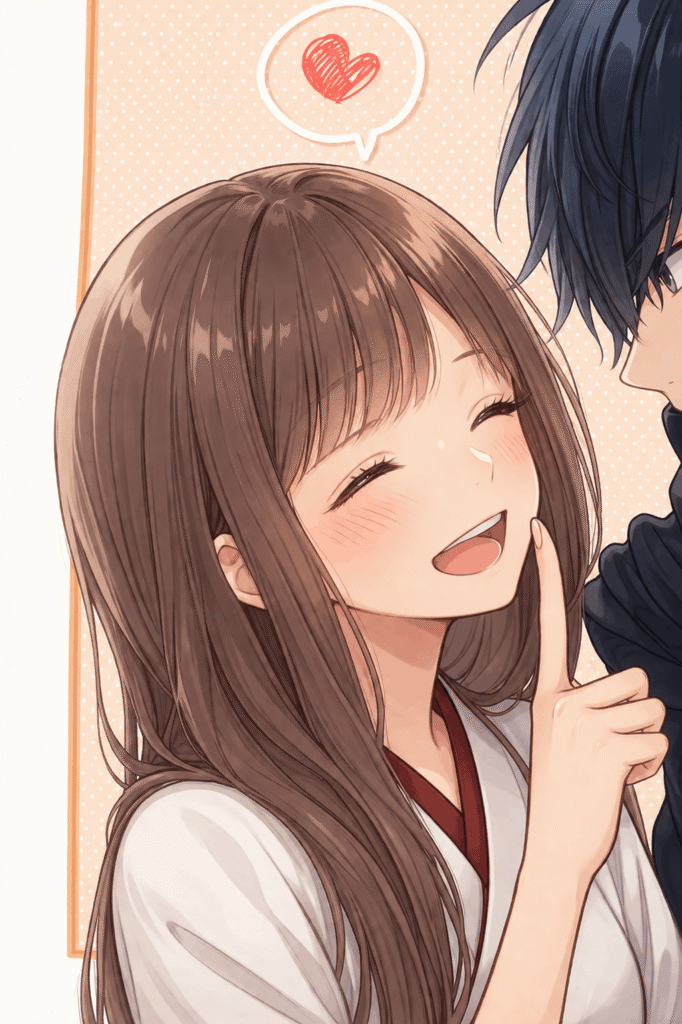 A joyful anime couple gazing into each other's eyes