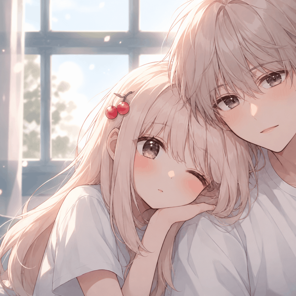 An anime couple stands together