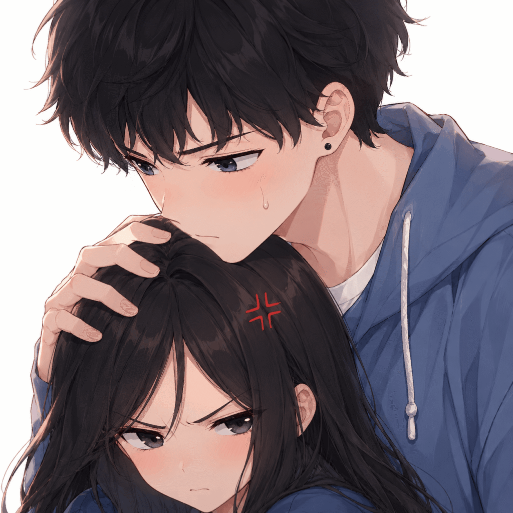 Anime couple embracing each other warmly