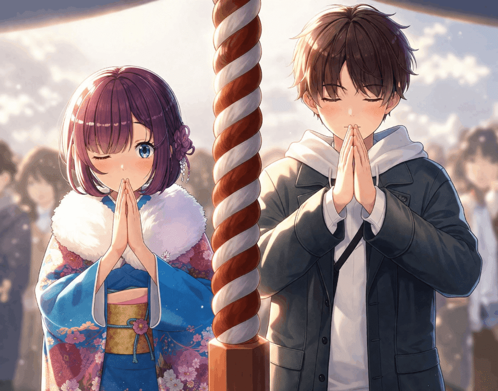 Anime couple embracing each other warmly