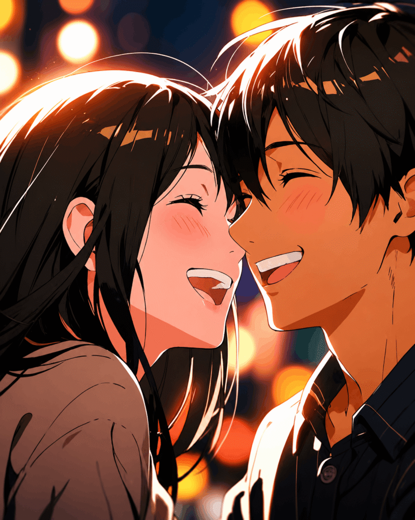 Anime couple sharing a kiss